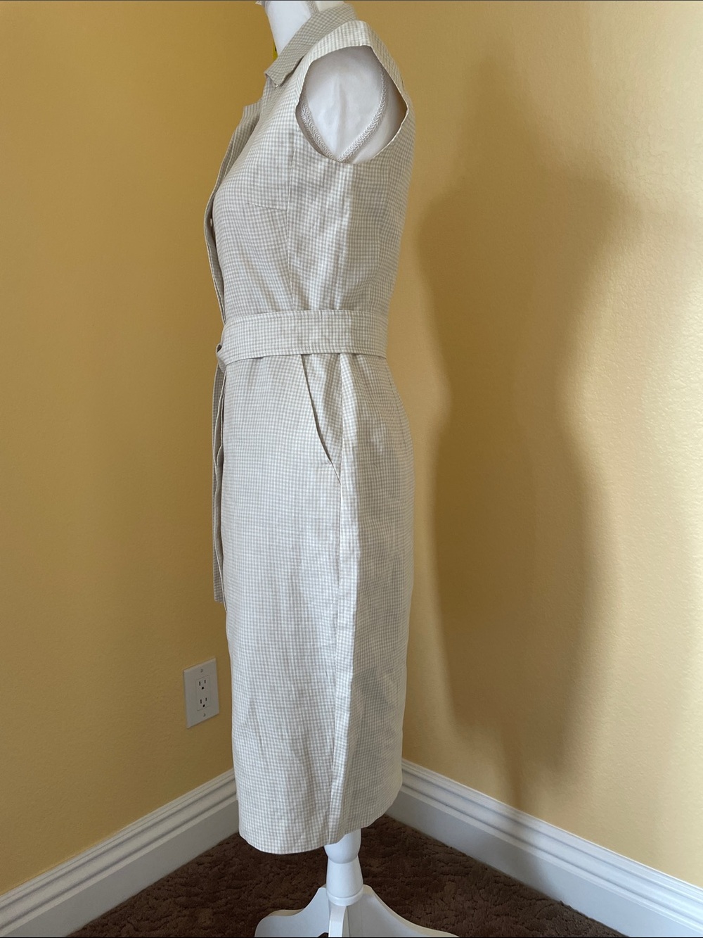 MaxMara Cap sleeve Cream plaid Linen Midi Dress - Cream Plaid -EU 32-US 0 - Picture 2 of 13